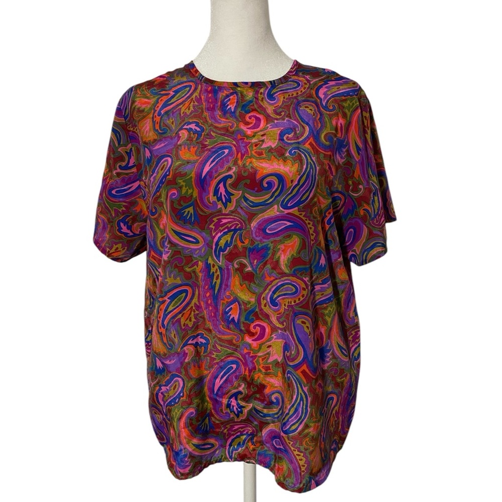 Hana Sung Vintage 90s Vibrant Paisley Funky Blouse Top